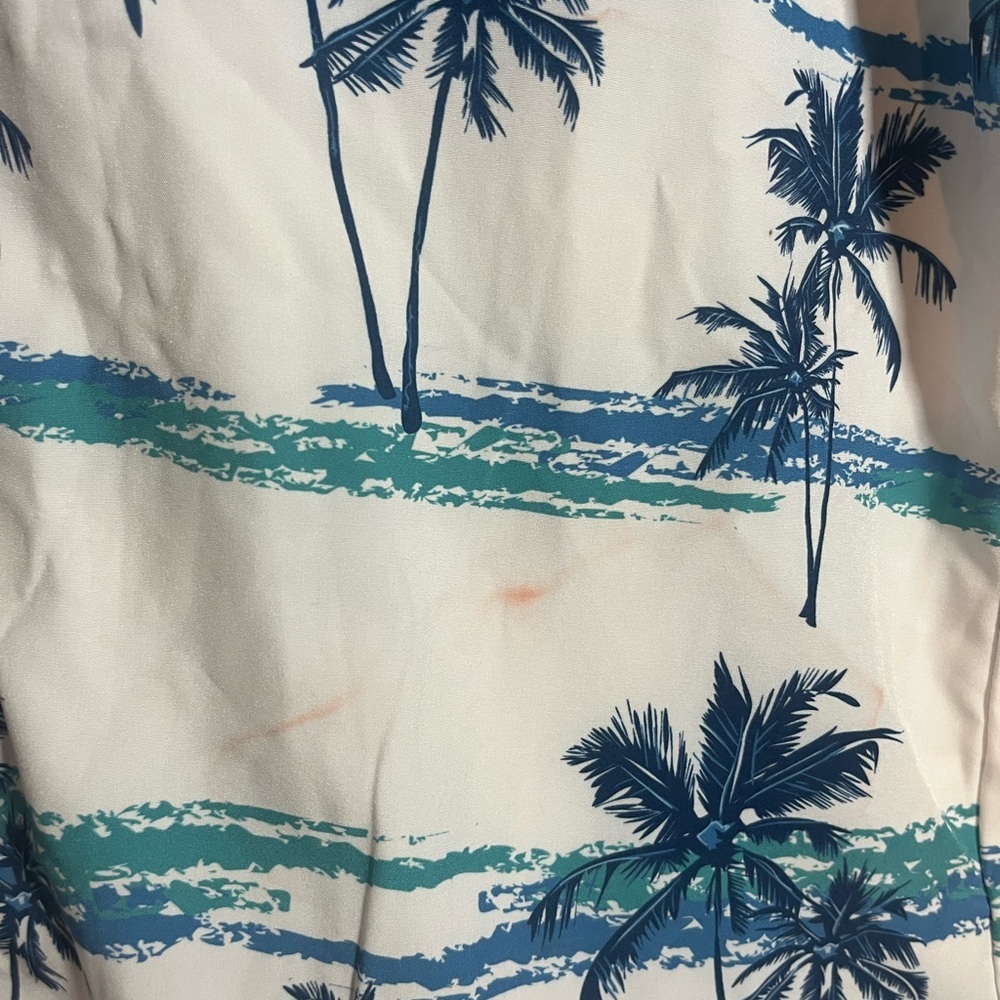 Sunsations Kids Small White Blue Palm Tree Stripe Short Sleeve Button Down Shirt - Picture 2 of 5